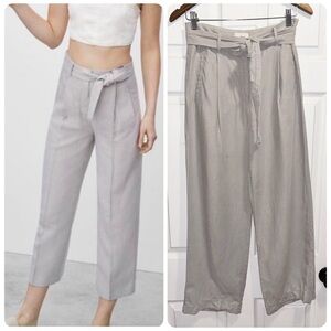Aritzia Wilfred Cauchy Linen Pants Tie Front High Waist Trousers Gray Size 4